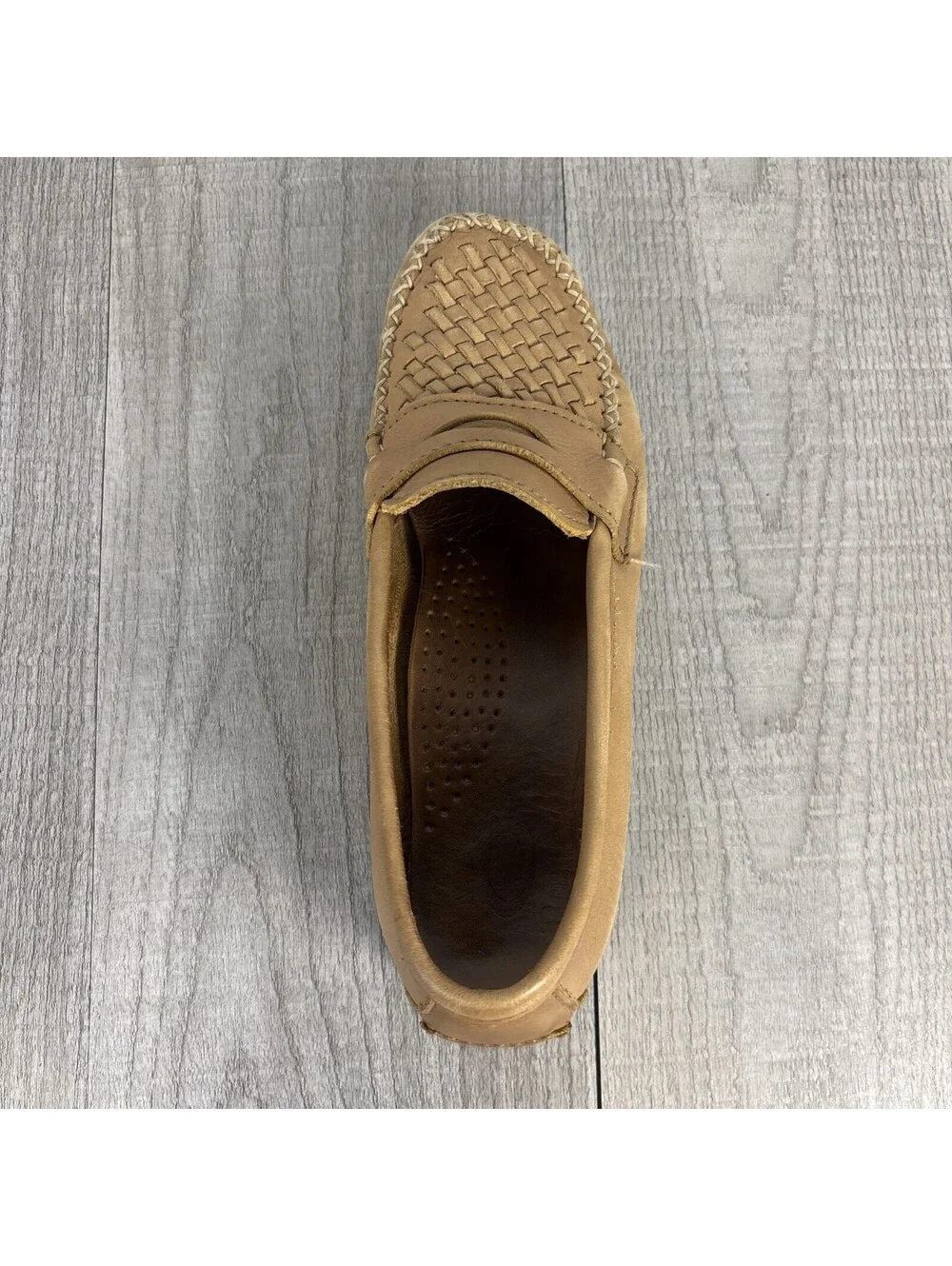 Vintage Dexter USA Women's 5.5 M Woven Leather Loafers Tan Slip On